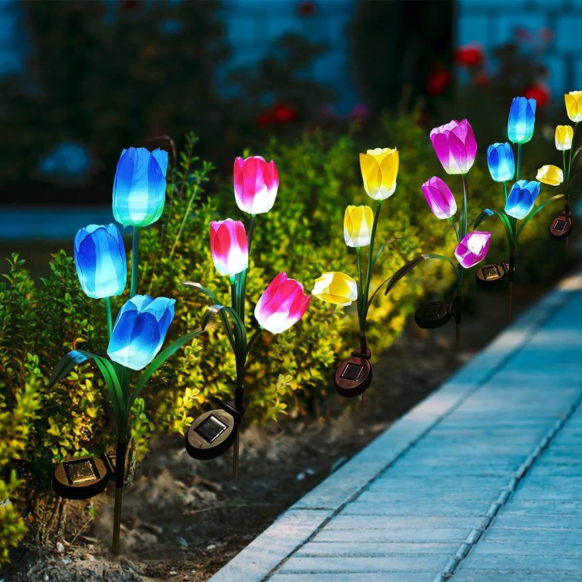 Solar LED Tuinlamp met Tulp Design – Roze/Paars/Blauw/Geel – (1 LED)