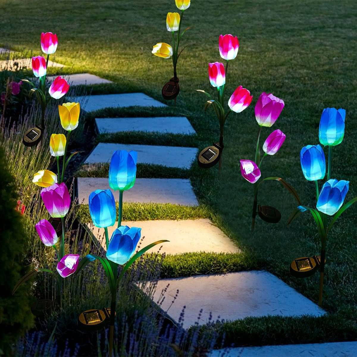 Solar LED Tuinlamp met Tulp Design – Roze/Paars/Blauw/Geel – (1 LED)
