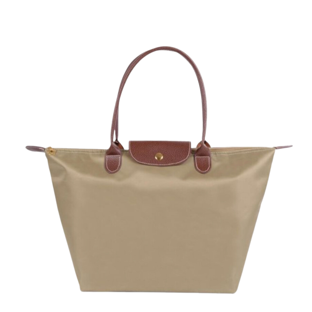 Nylon Tote Bag with Leather Trim