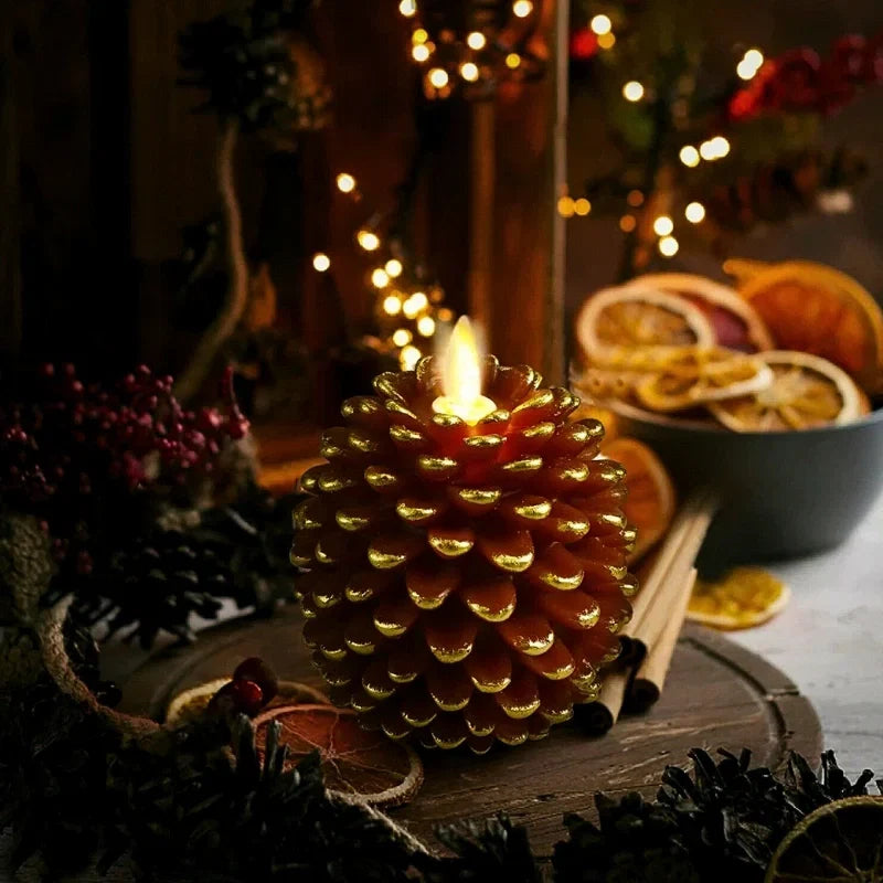 Herfstverlichting in Dennen Design– Set van 2 met Realistisch LED-vlam Effect
