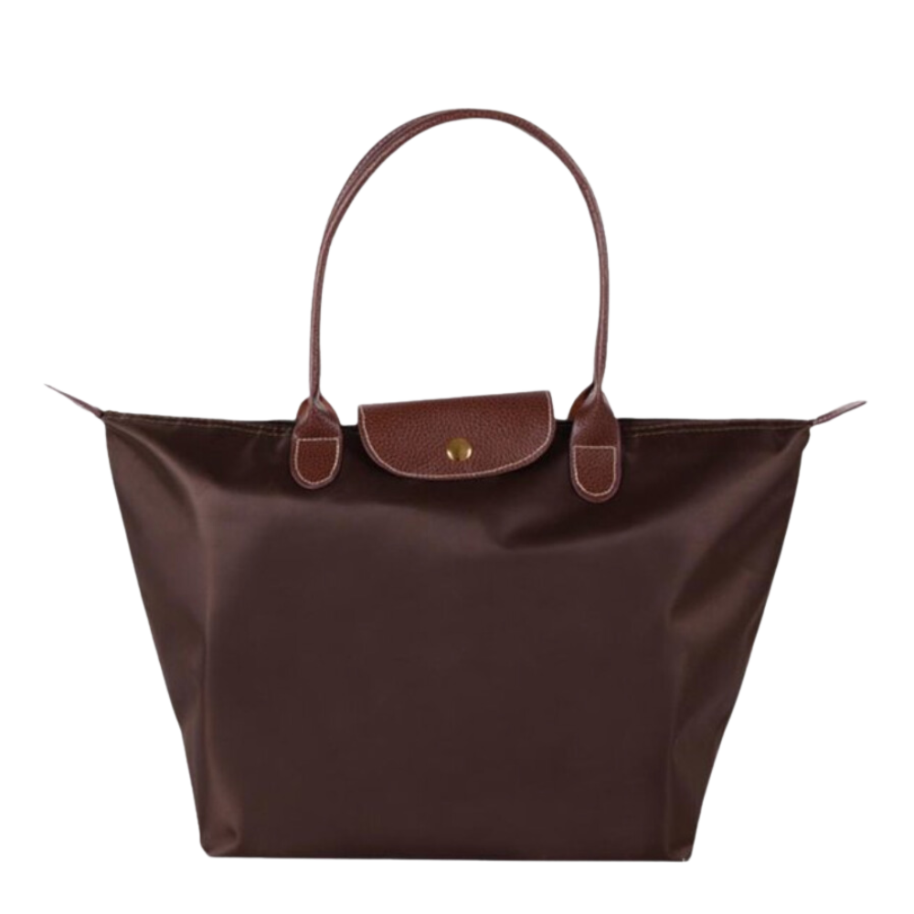 Nylon Tote Bag with Leather Trim