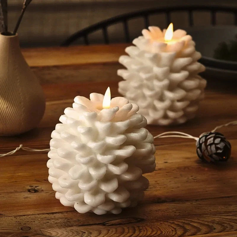 Herfstverlichting in Dennen Design– Set van 2 met Realistisch LED-vlam Effect