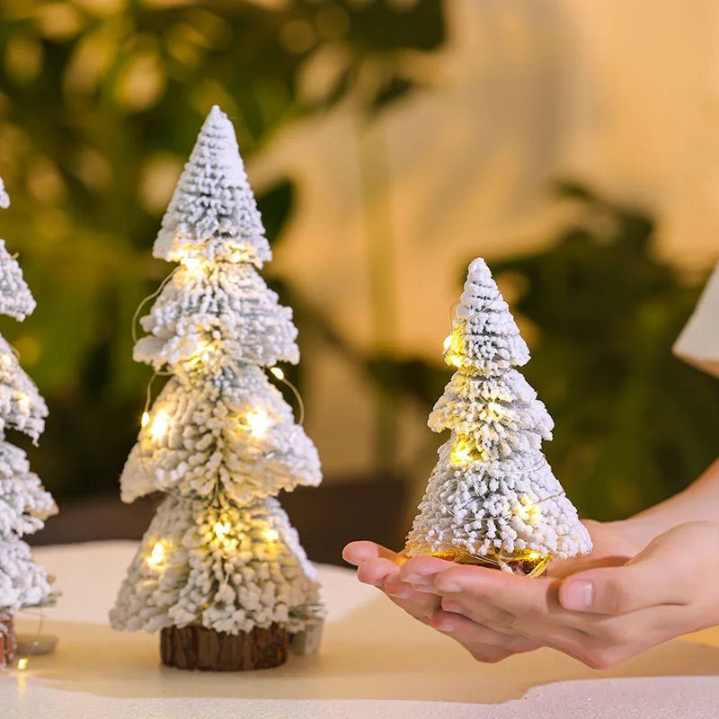 Mini Flocked Christmas Tree Decoration with Wooden Base