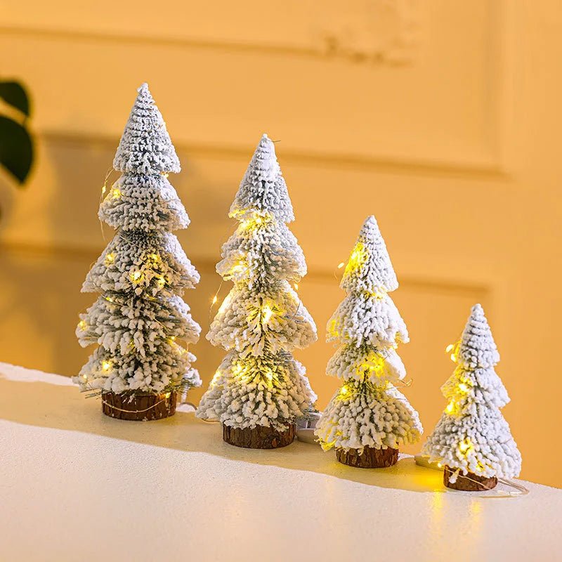 Mini Flocked Christmas Tree Decoration with Wooden Base