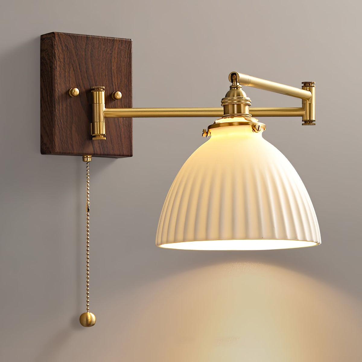 Geometric Ceramic Wall Light Adjustable Brass Walnut Finish Modern Sconce - Home Decor - Stack & Clear