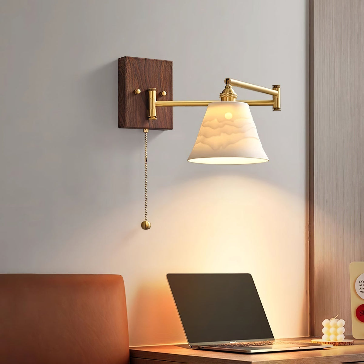 Geometric Ceramic Wall Light Adjustable Brass Walnut Finish Modern Sconce - Home Decor - Stack & Clear