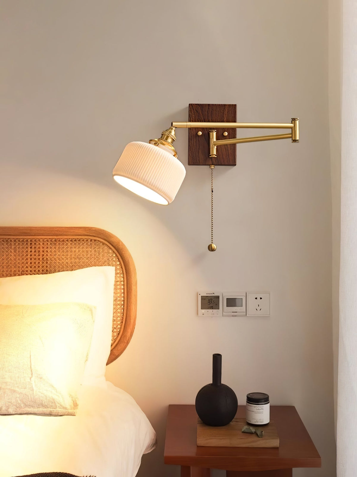 Geometric Ceramic Wall Light Adjustable Brass Walnut Finish Modern Sconce - Home Decor - Stack & Clear