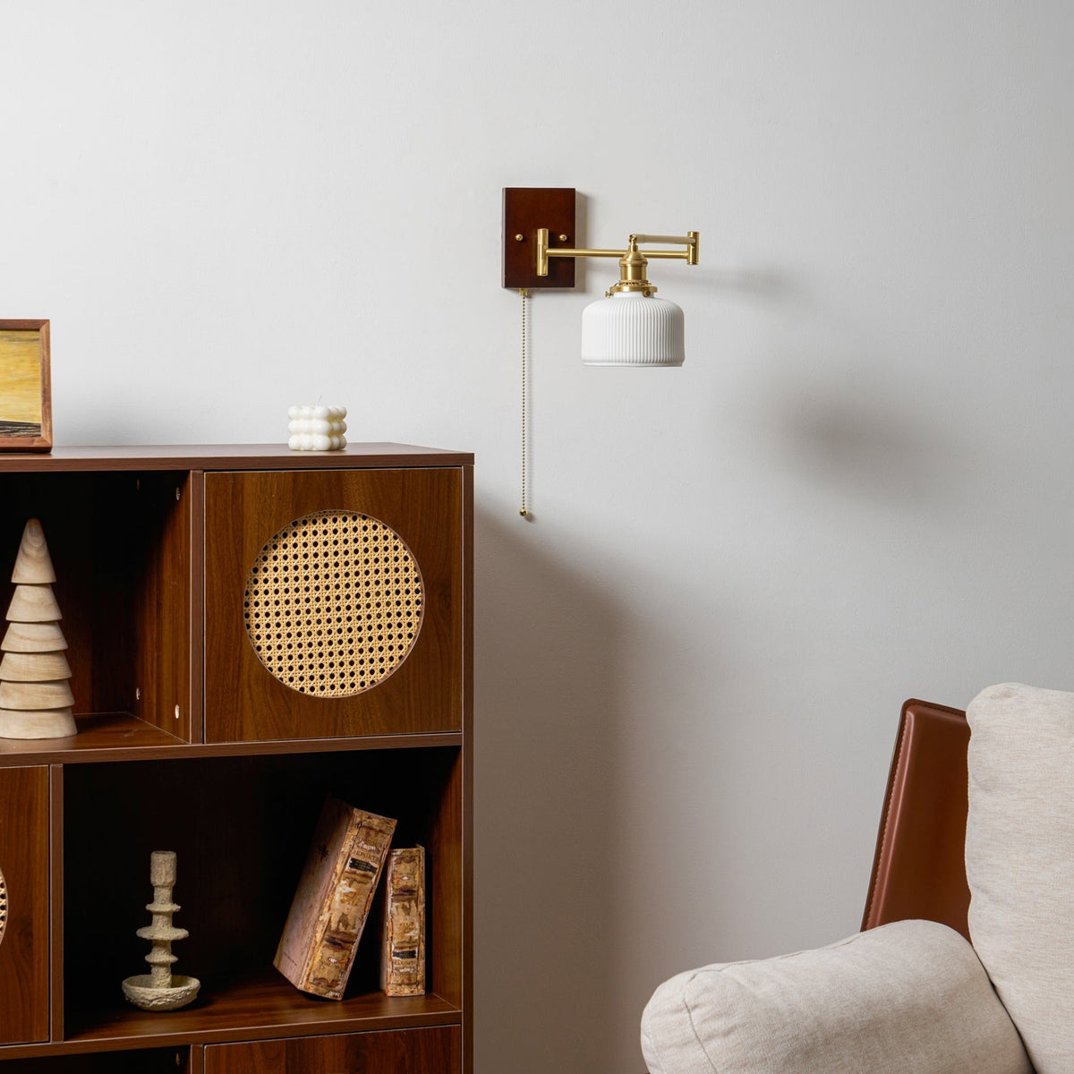 Geometric Ceramic Wall Light Adjustable Brass Walnut Finish Modern Sconce - Home Decor - Stack & Clear