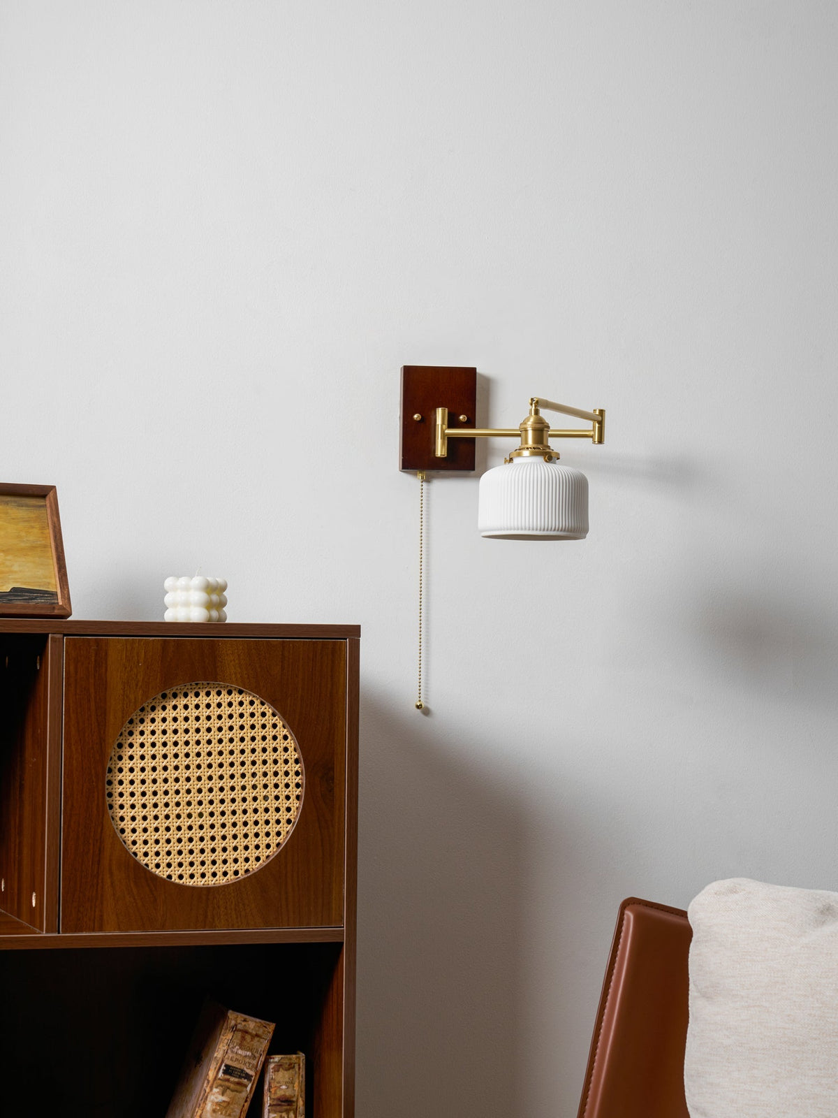 Geometric Ceramic Wall Light Adjustable Brass Walnut Finish Modern Sconce - Home Decor - Stack & Clear