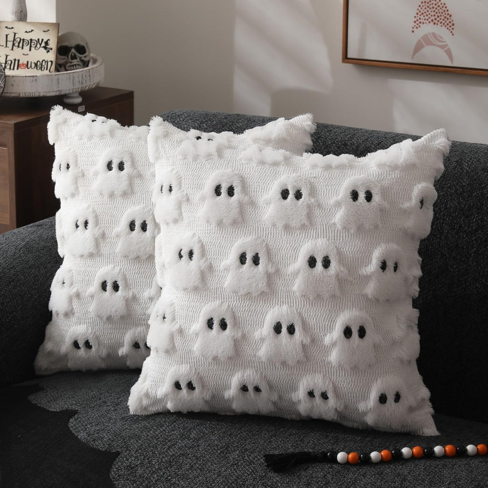 Cushion Cover Microfiber 3D Ghost Design Invisible Zipper Halloween Decor