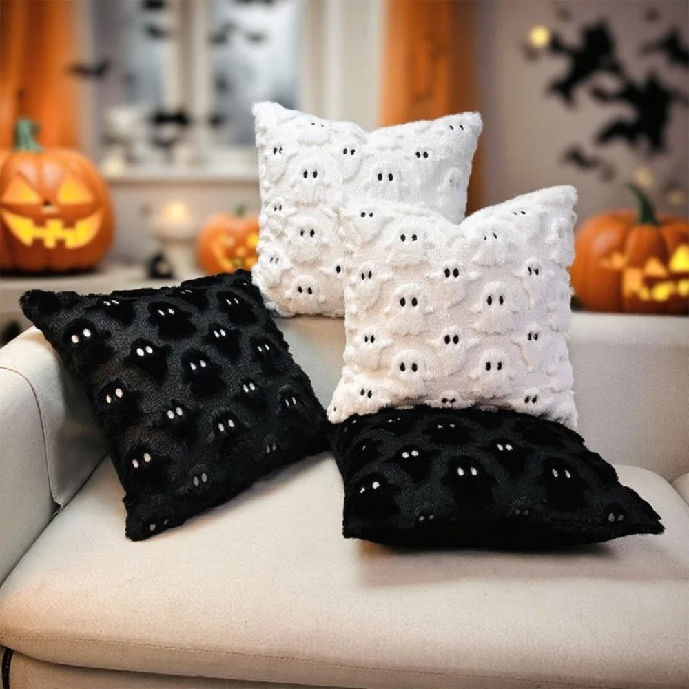 Cushion Cover Microfiber 3D Ghost Design Invisible Zipper Halloween Decor