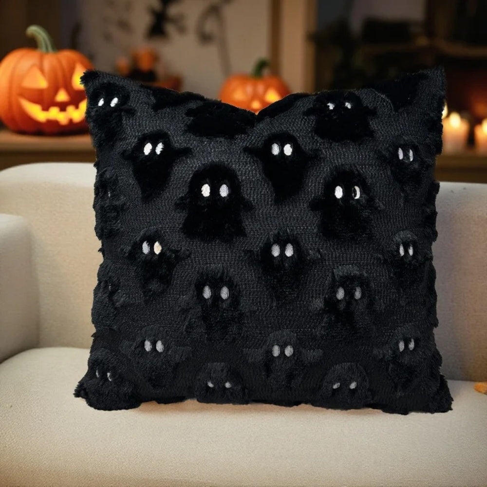 Cushion Cover Microfiber 3D Ghost Design Invisible Zipper Halloween Decor
