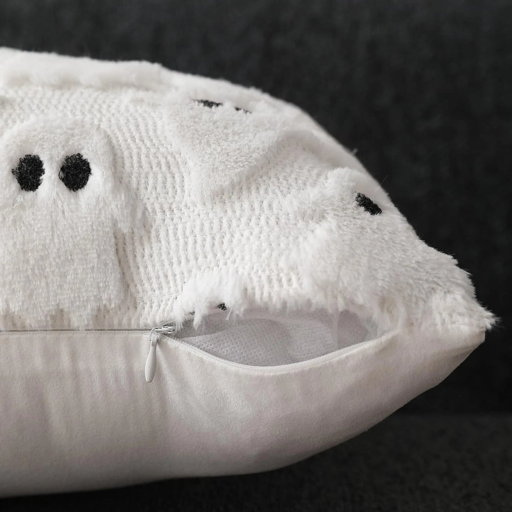 Cushion Cover Microfiber 3D Ghost Design Invisible Zipper Halloween Decor