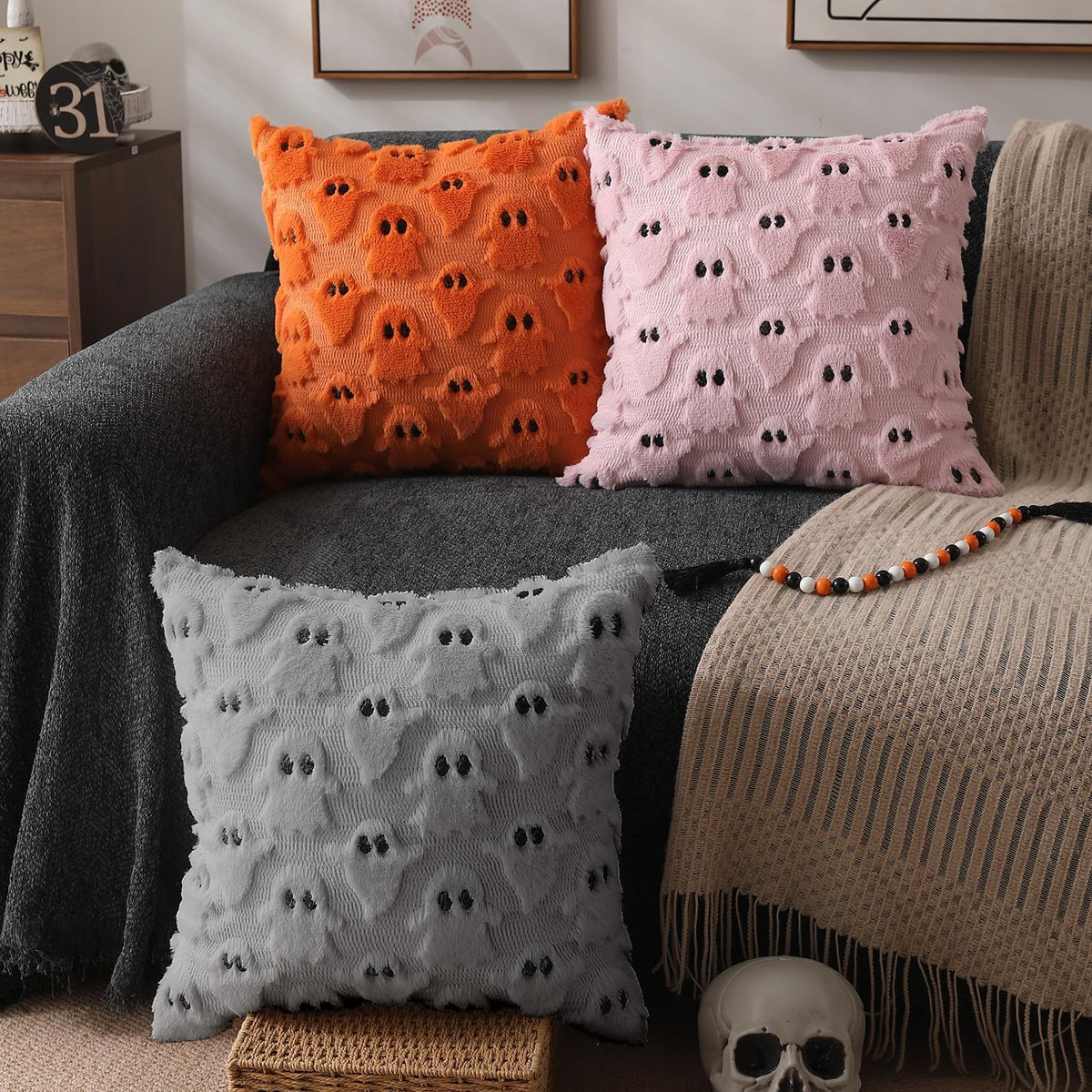 Option 1 Halloween Throw Pillow Covers Set of 2 Ghost Pattern Square Decorative Cushion Covers