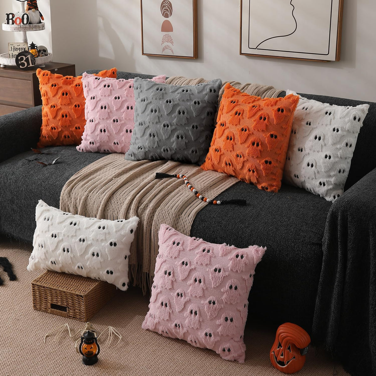 Option 1 Halloween Throw Pillow Covers Set of 2 Ghost Pattern Square Decorative Cushion Covers
