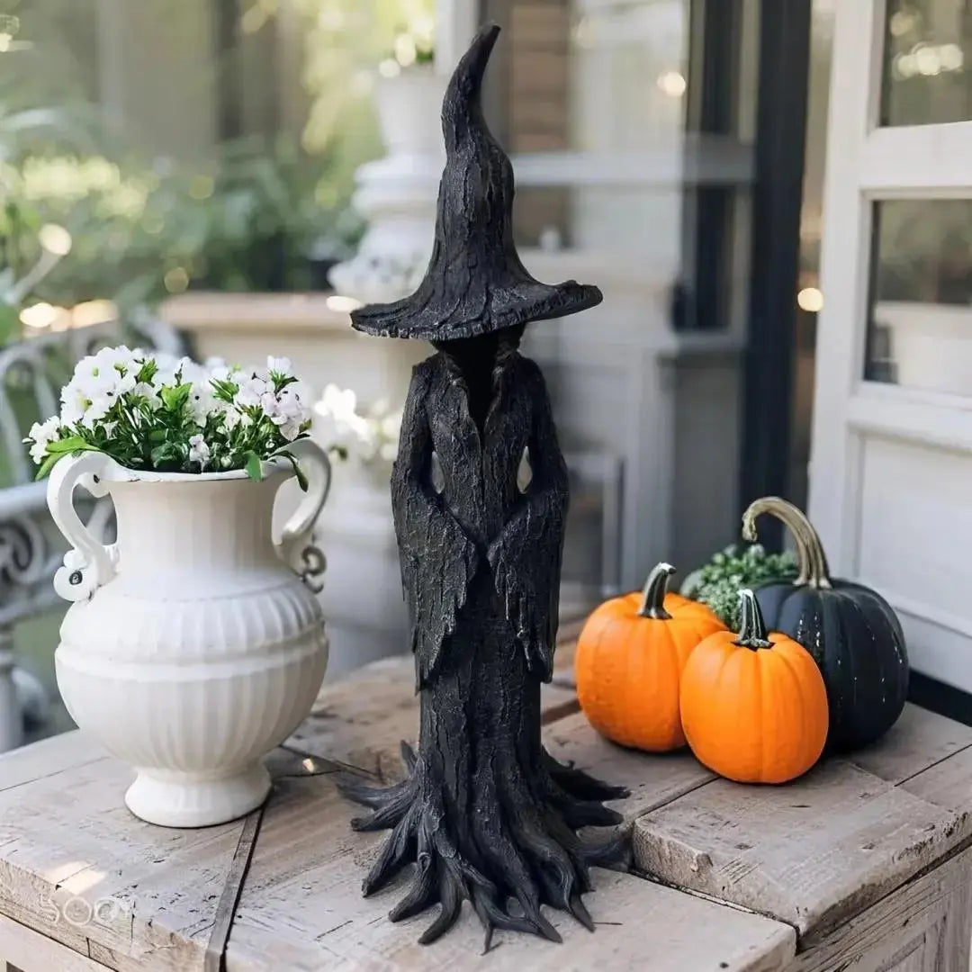 Witch Garden Statue Hand Painted Resin Earth Tone Decorative Figure