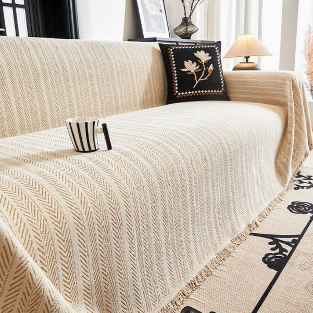 Herringbone Chenille Tassels Couch Cover