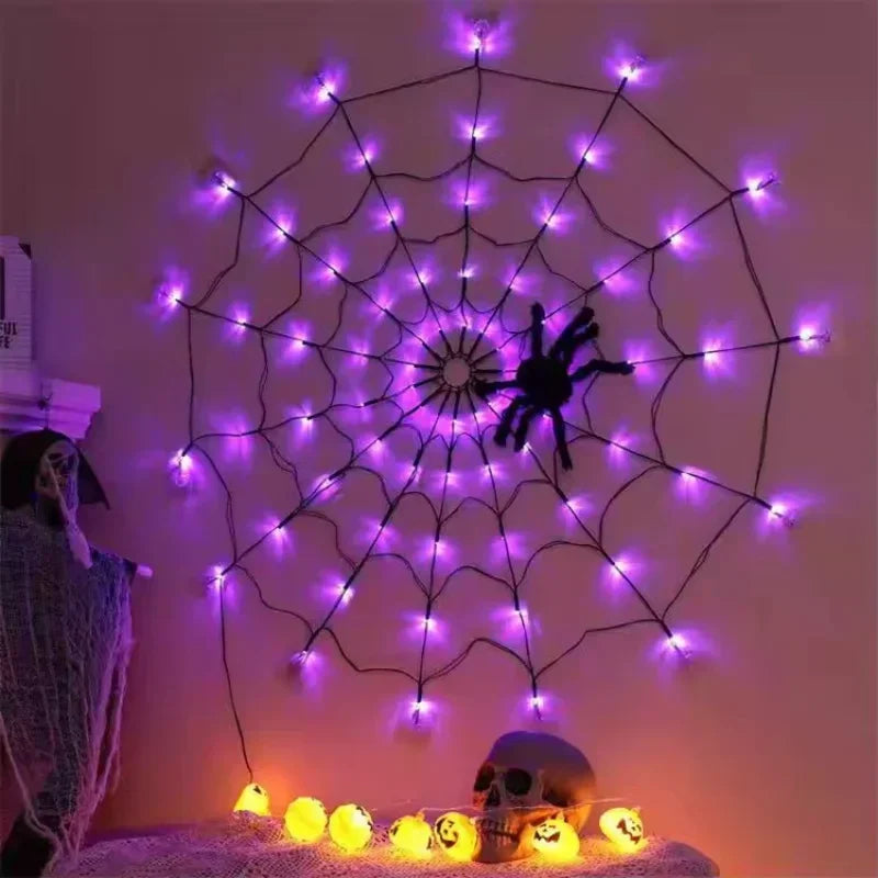LED Spider Web Decoration 1.2 m Purple Lights with Hanging Spider