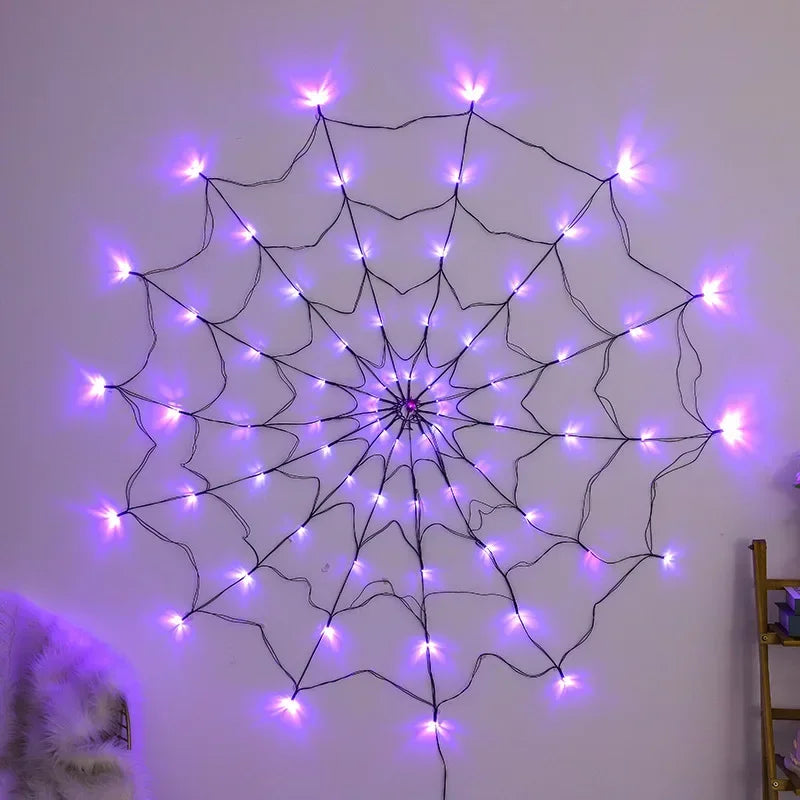 LED Spider Web Decoration 1.2 m Purple Lights with Hanging Spider