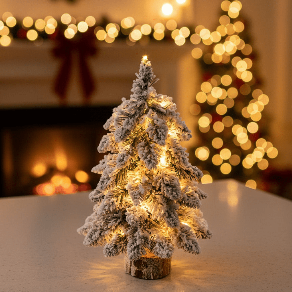 Mini LED Christmas Tree with Frosty Snowy Finish