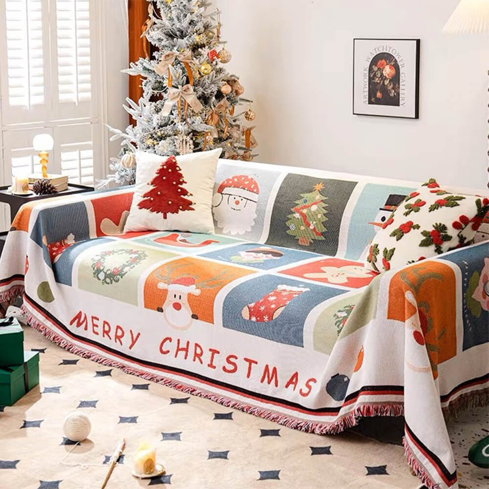 Christmas Sofa Cover with Festive Patchwork Design