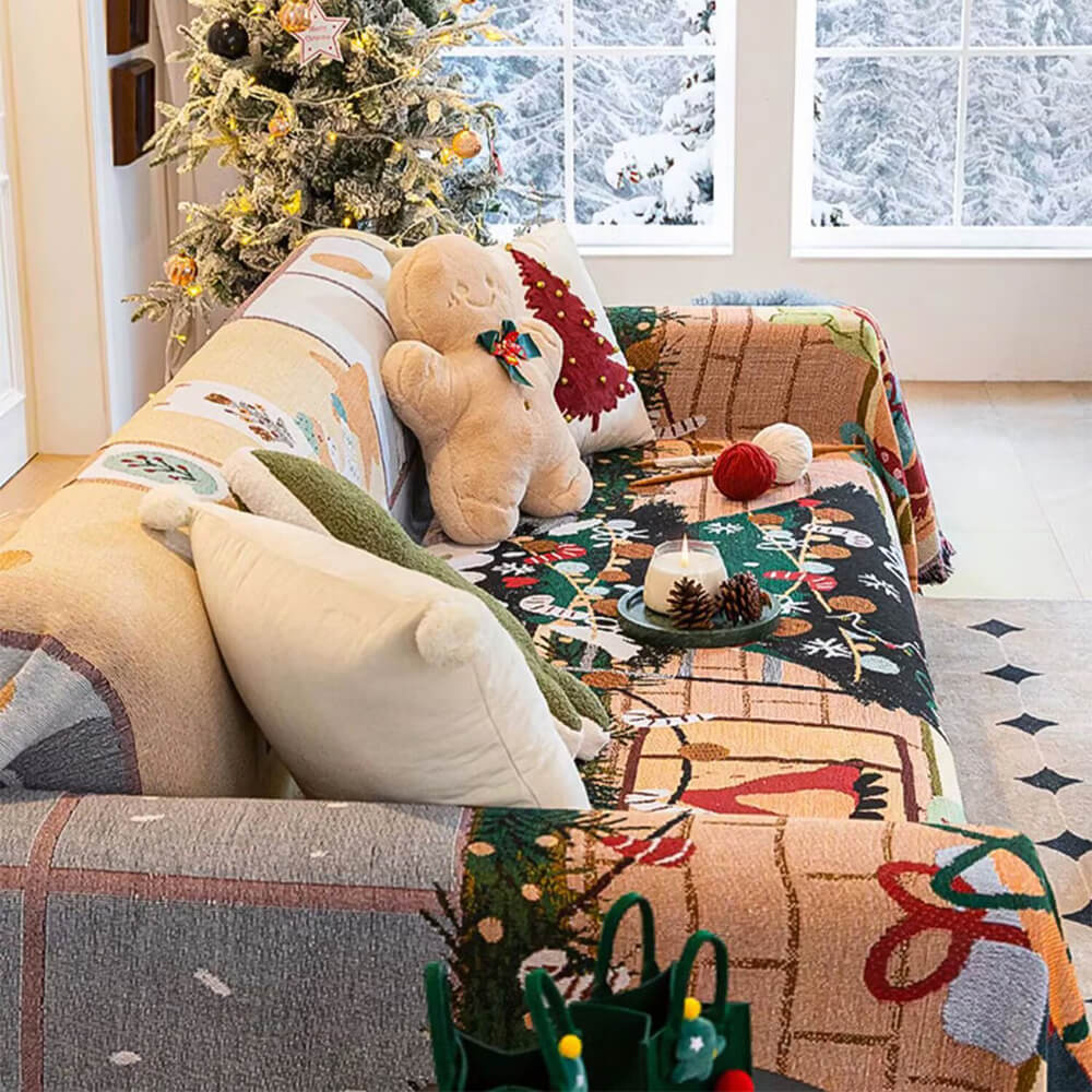 Christmas Sofa Cover with Festive Patchwork Design