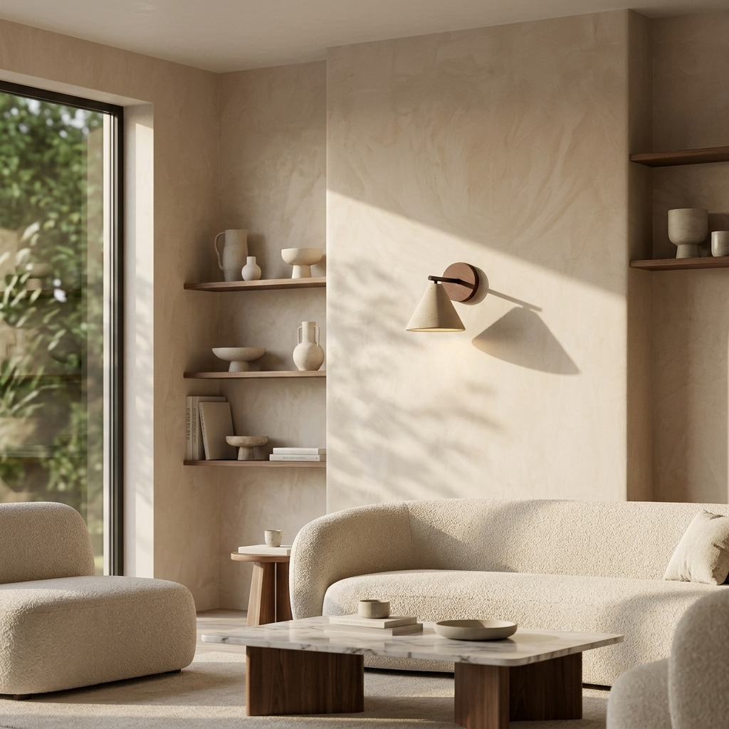 Travertine Cone Wall Light | Genuine Natural Stone, Up Down Glow | E27 Hardwired Sculptural Lamp, Wabi Sabi Design