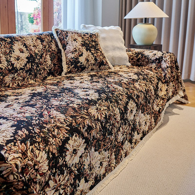 Zahara Geometric Kilim Sofa Cover with Tassel Trim