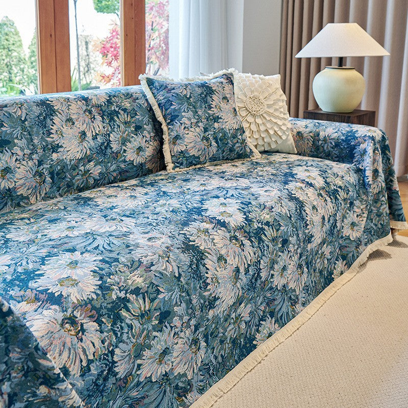 Zahara Geometric Kilim Sofa Cover with Tassel Trim