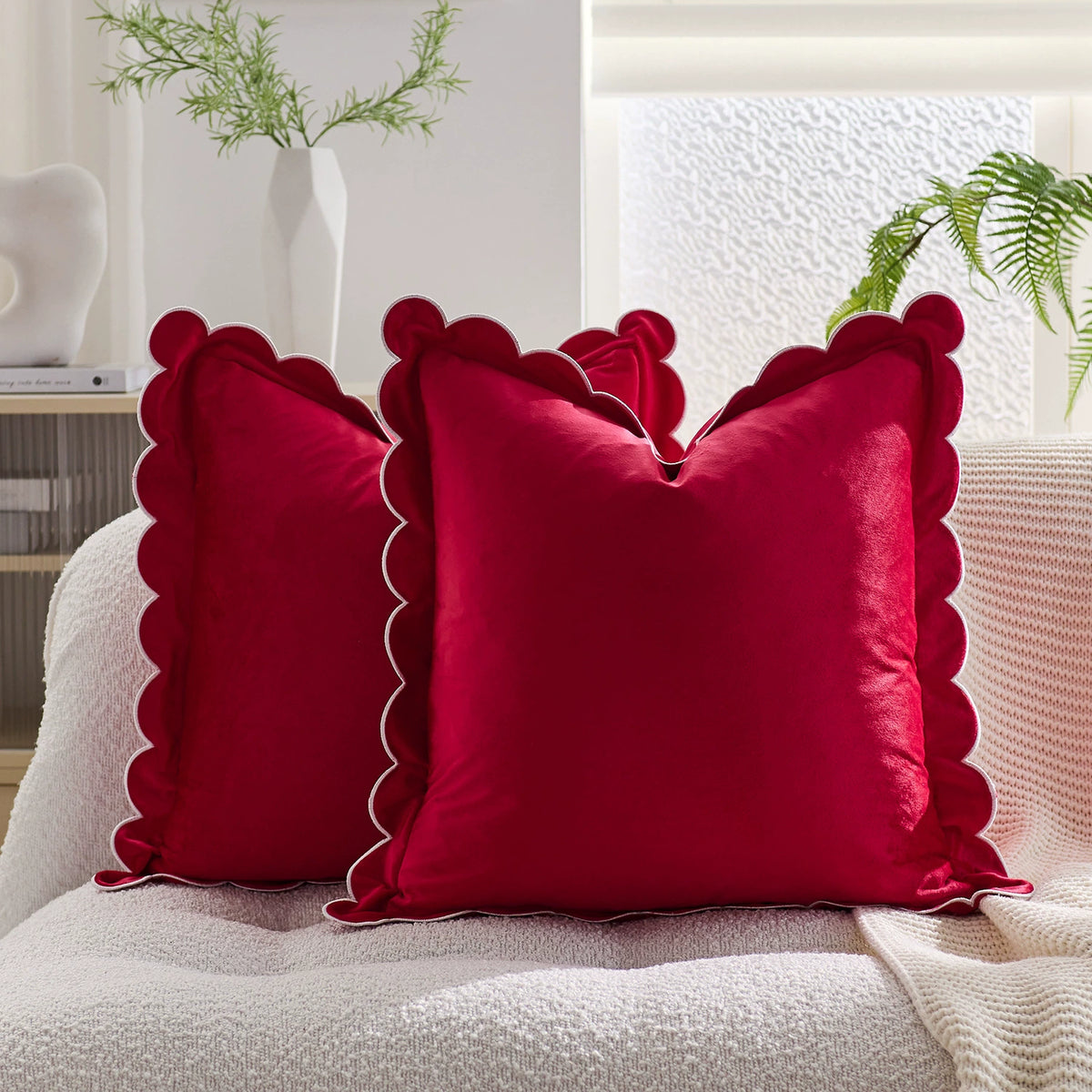 Ruffle Edge Linen Blend Cushion Cover in Coffee Brown