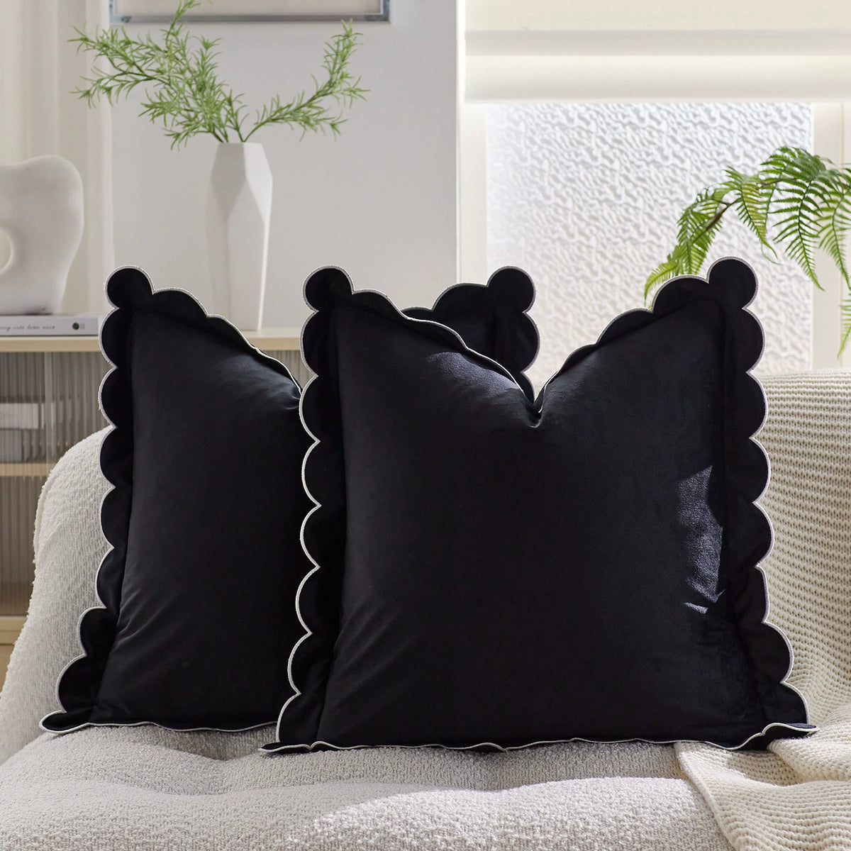 Ruffle Edge Linen Blend Cushion Cover in Coffee Brown