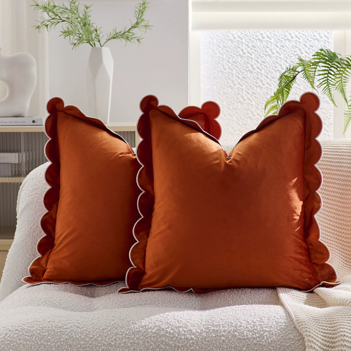 Ruffle Edge Linen Blend Cushion Cover in Coffee Brown