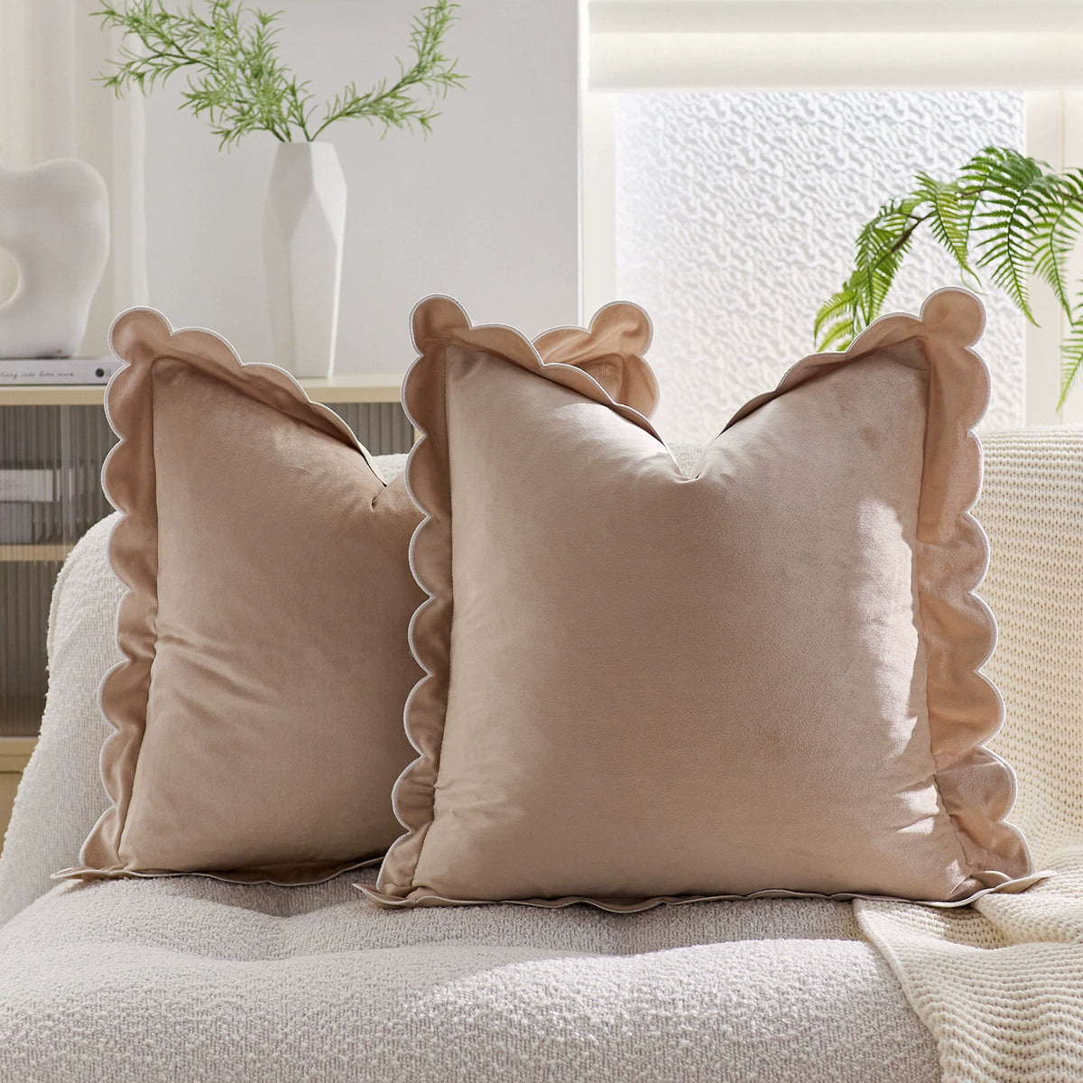 Ruffle Edge Linen Blend Cushion Cover in Coffee Brown