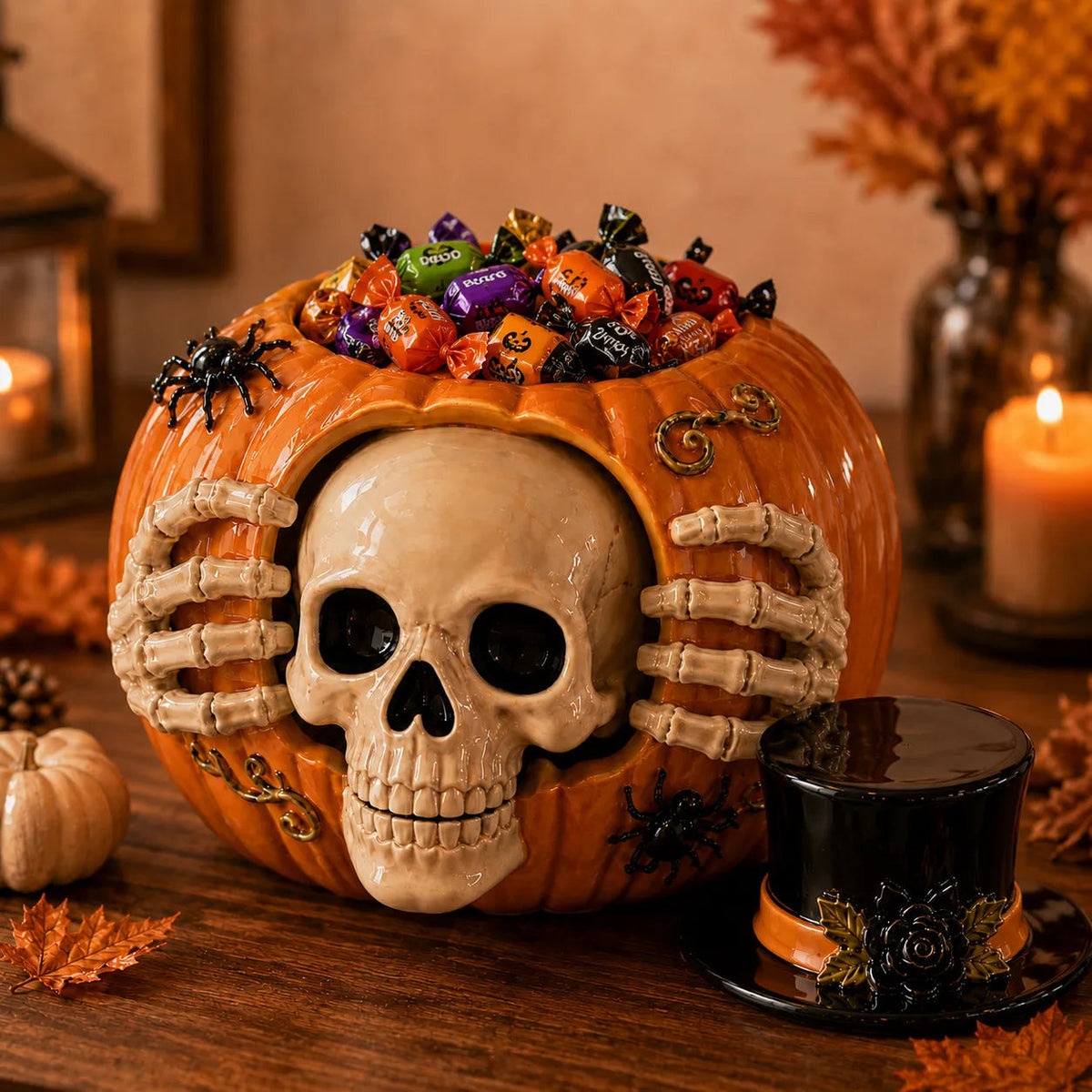 Skull Pumpkin Candy Jar, Halloween, Skull Design, Pumpkin Shape