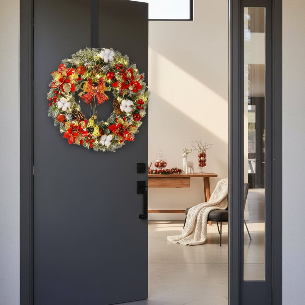 LED Christmas Wreath with Bells and Golden Shimmer