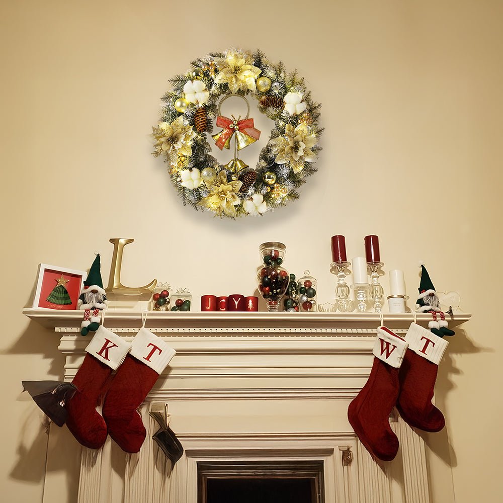 LED Christmas Wreath with Bells and Golden Shimmer