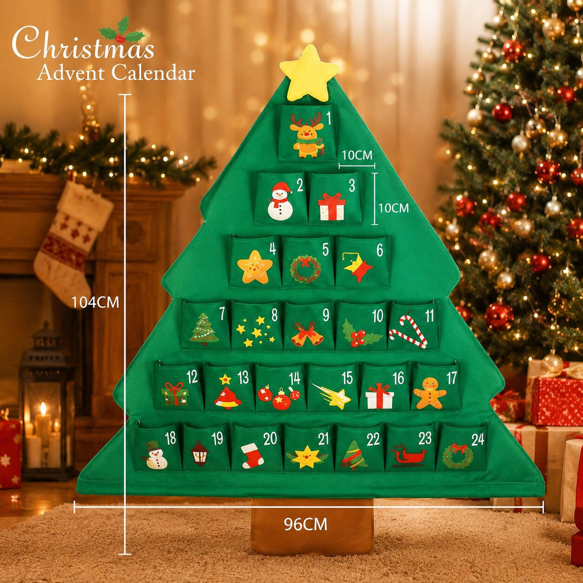Fillable Christmas Tree Advent Calendar with Star Topper