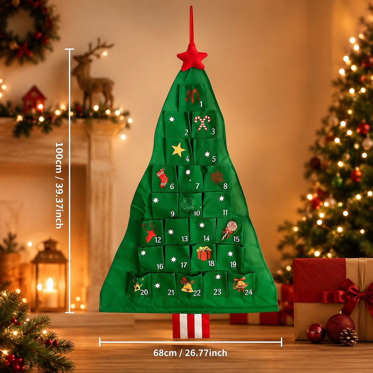 Fillable Christmas Tree Advent Calendar with Star Topper