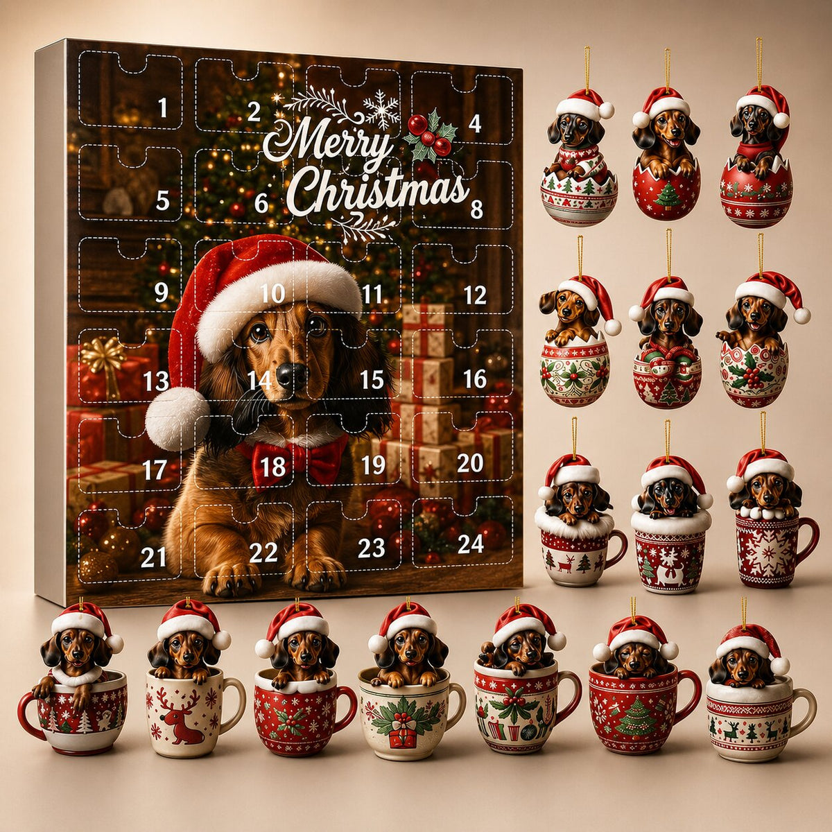 Dachshund Christmas Advent Calendar 2026 with 24 Doors