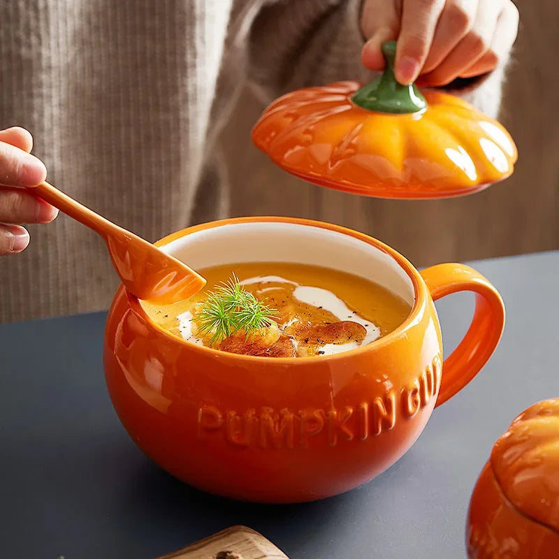 Decorative Bowl Ceramic Pumpkin Lidded Storage Bowl
