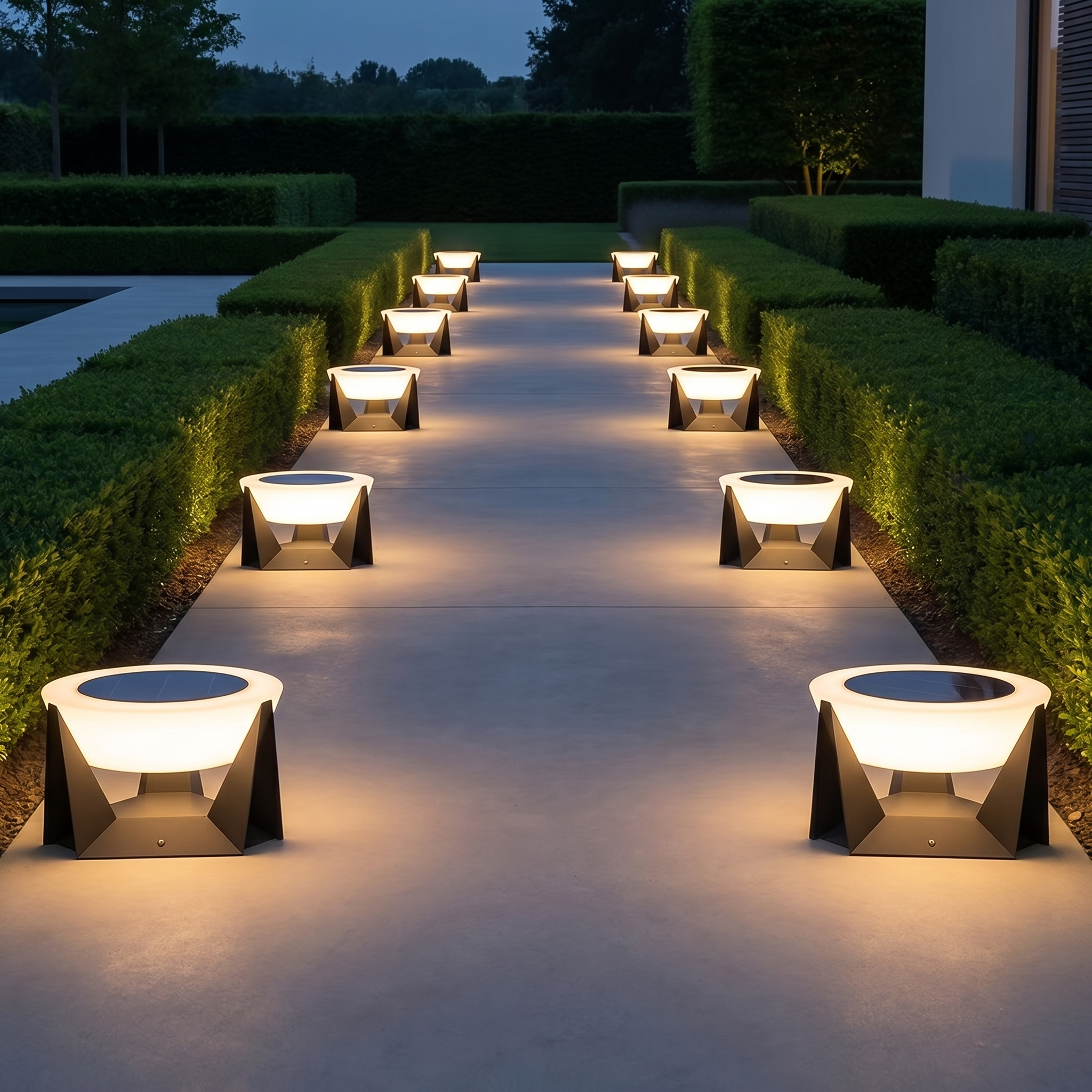 Black Solar Garden Lamp with Square Housing and White Top