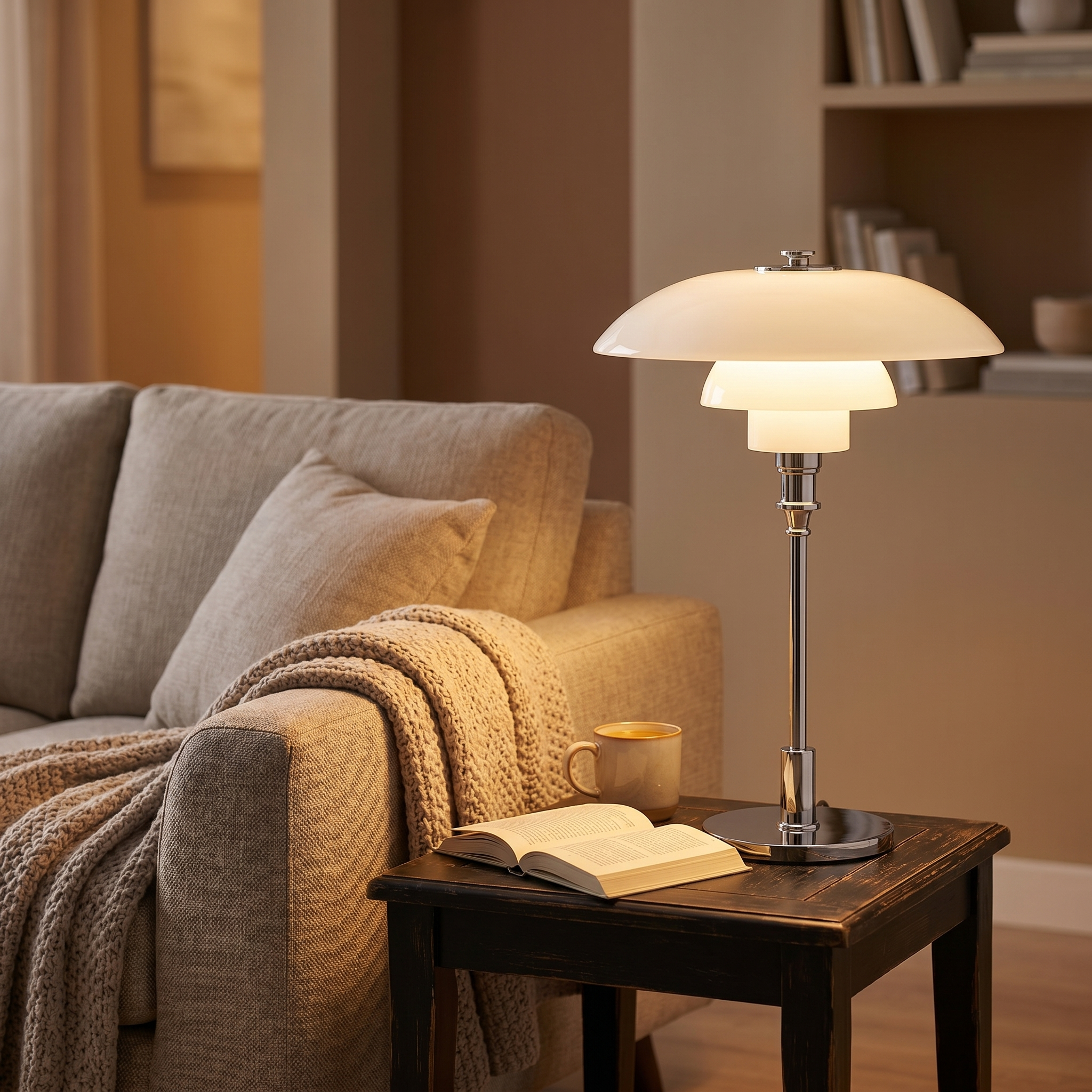 Vintage Danish Glass Shade Table Lamp