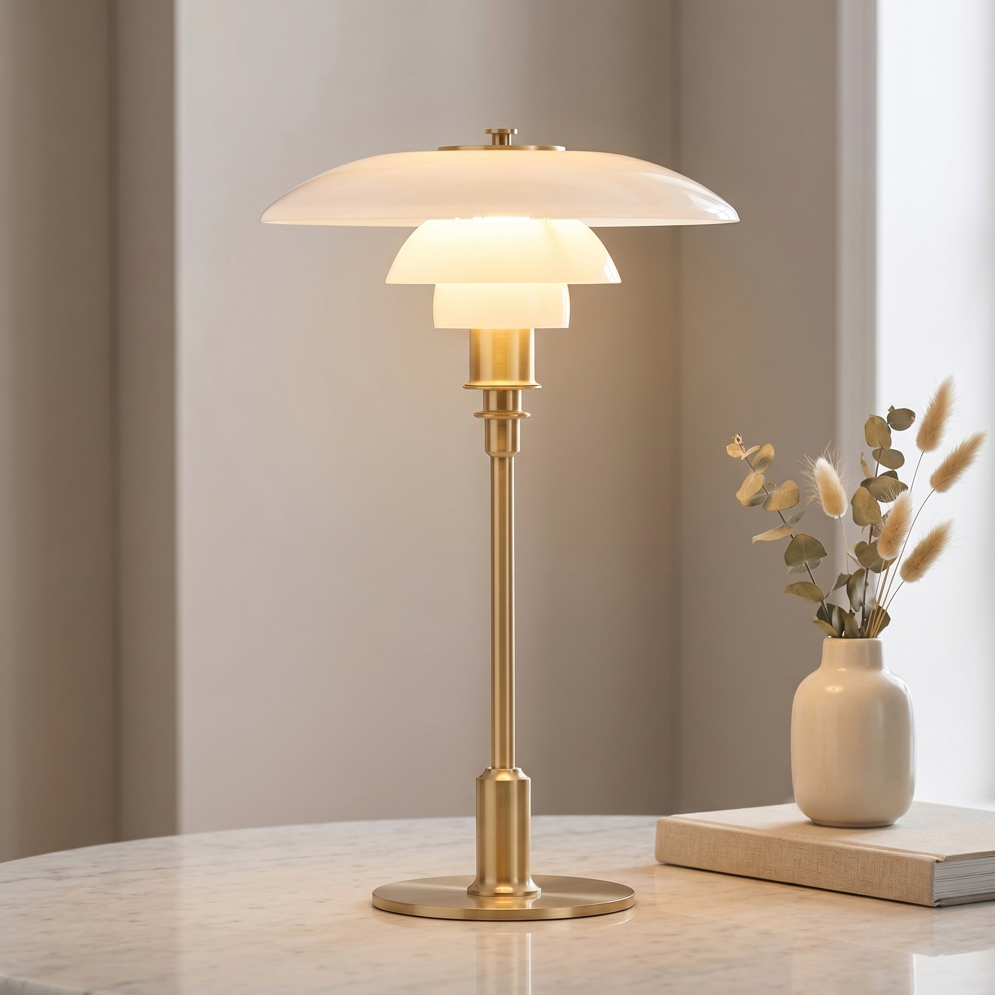 Vintage Danish Glass Shade Table Lamp