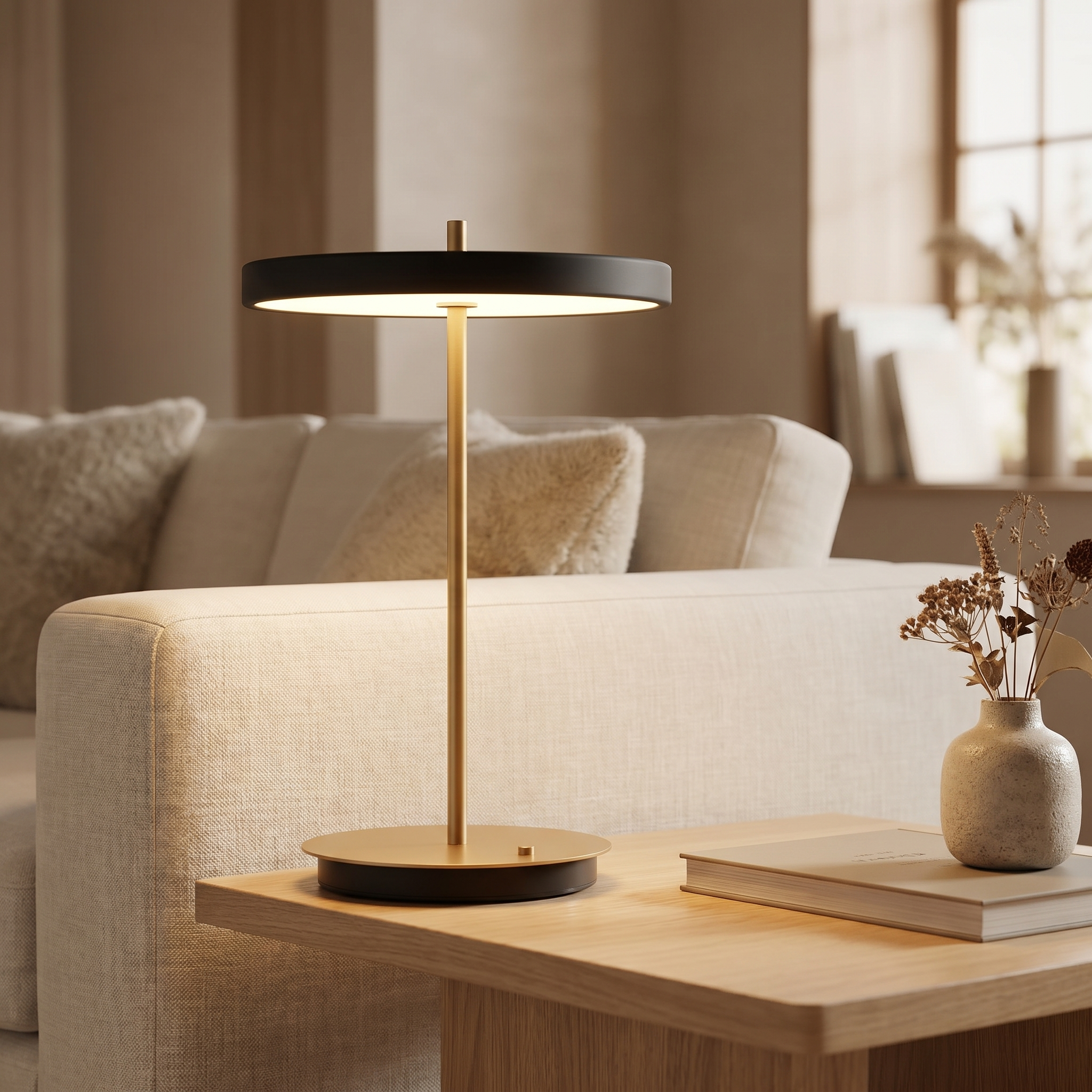 Elegant Dimmable Golden Accent Lamp – Wireless, Adjustable Brightness for Timeless Home Decor