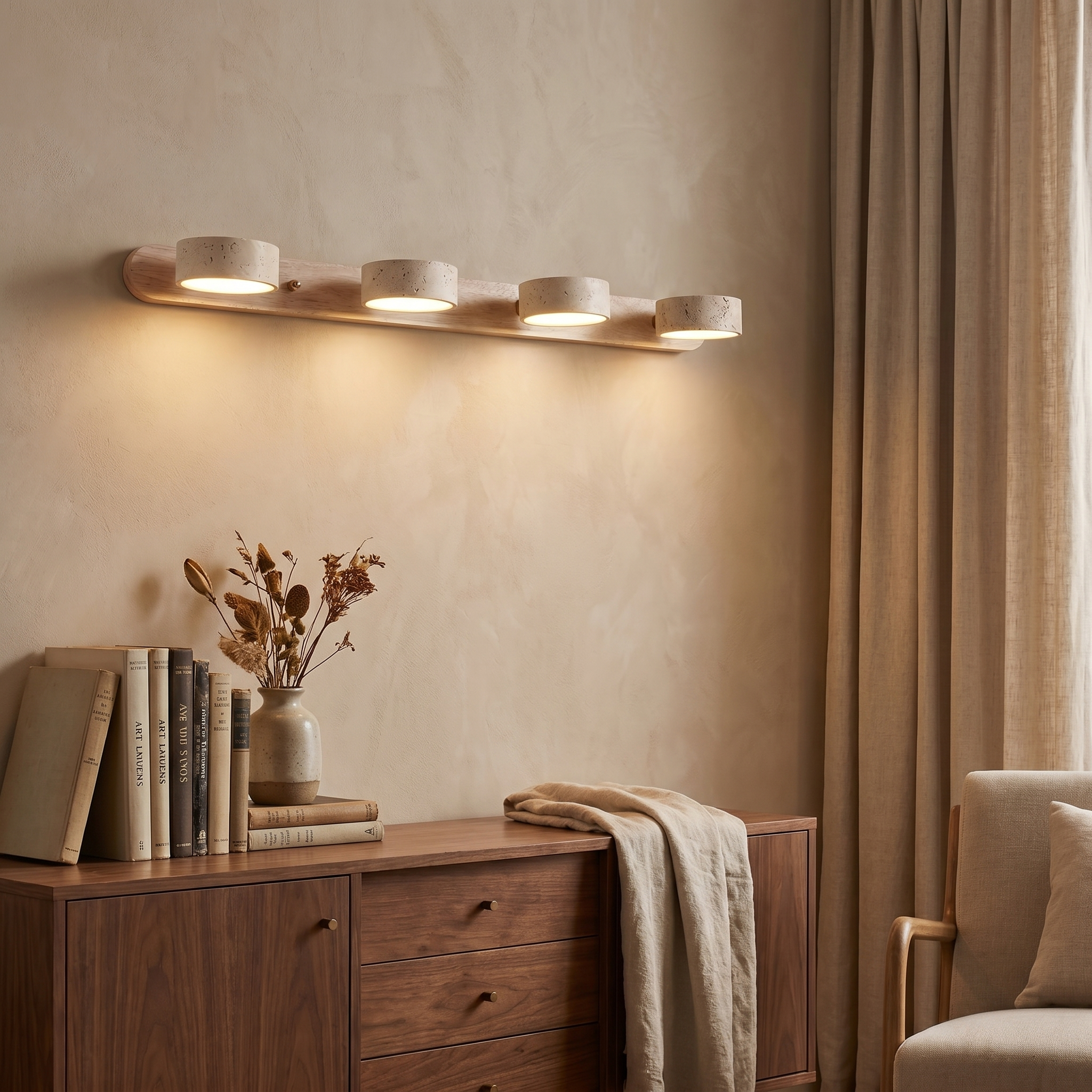 Travertine & Wood Duo Wall Light