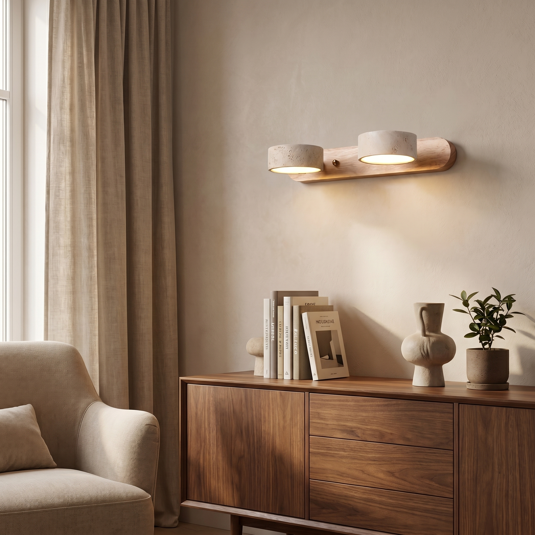 Travertine & Wood Duo Wall Light