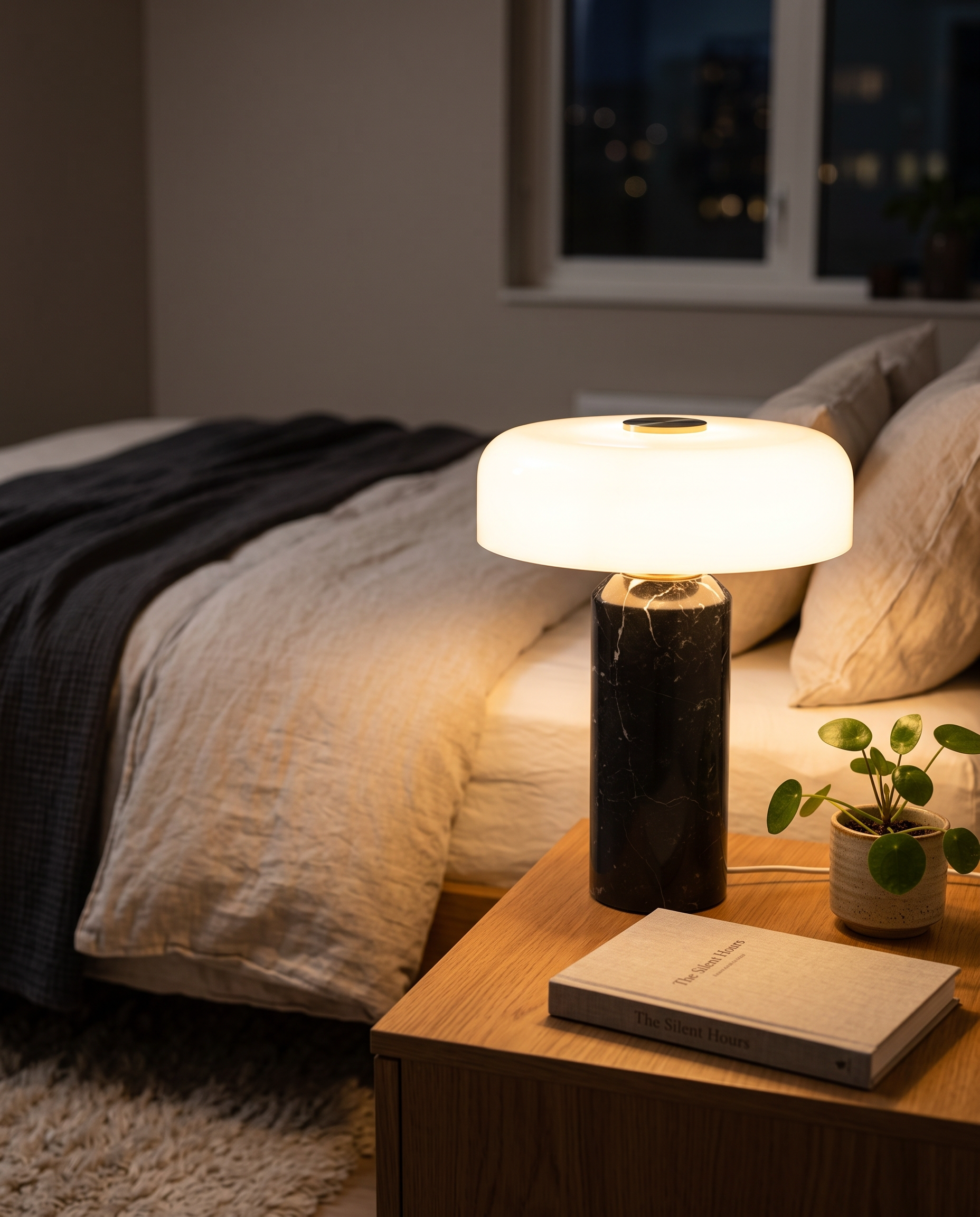 Marble Table Lamp Cordless 21 cm | Opaline Glass Shade, Touch Dimmable | Rechargeable Warm to Cool White LED