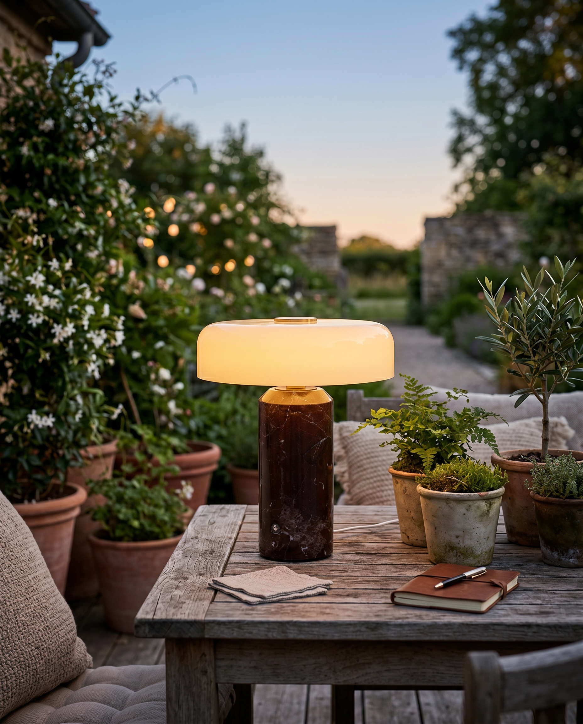 Marble Table Lamp Cordless 21 cm | Opaline Glass Shade, Touch Dimmable | Rechargeable Warm to Cool White LED