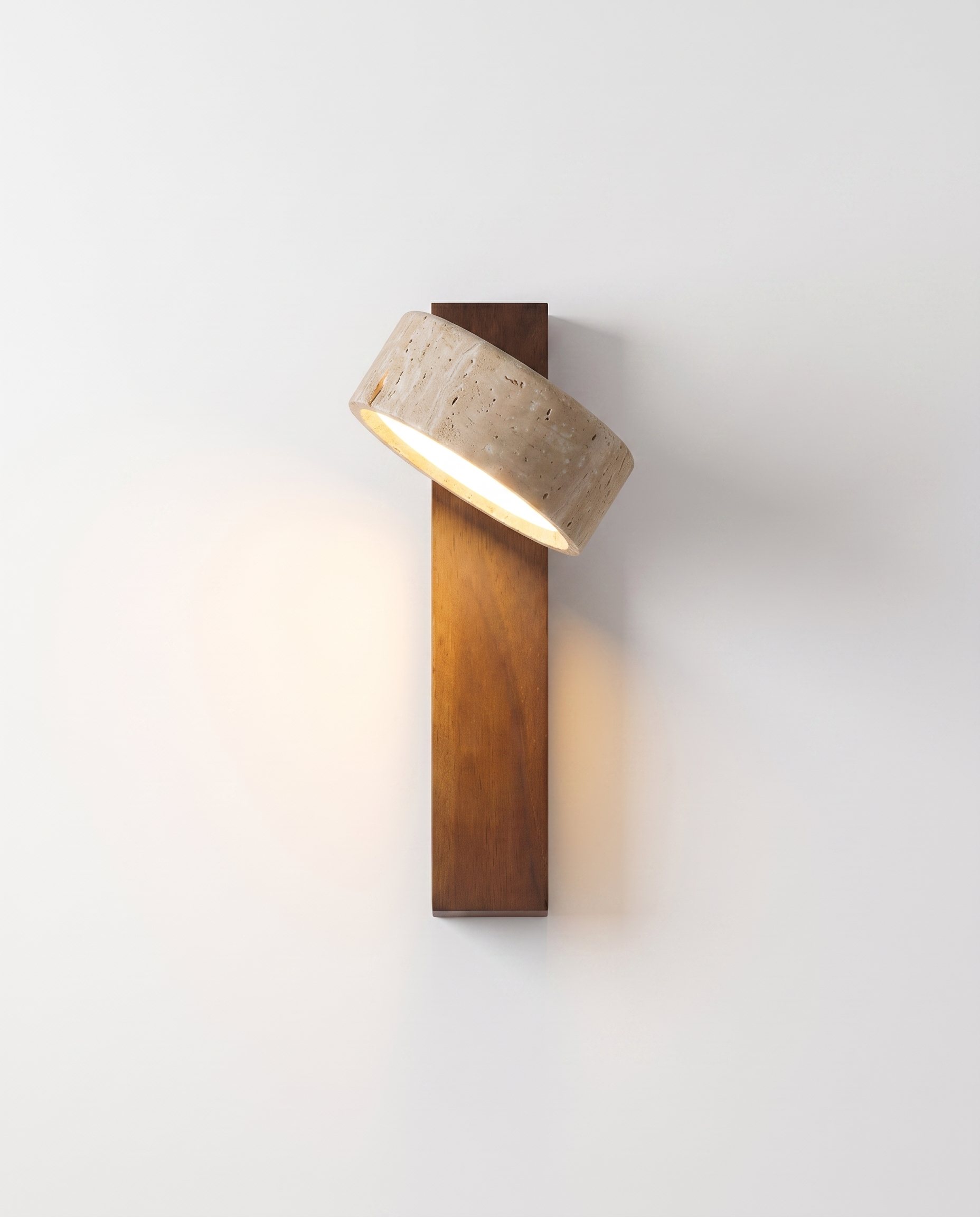 Travertine Wall Light Adjustable Head | Genuine Natural Stone, Pull Chain | 180 Degree Hardwired Bedside Reading Lamp