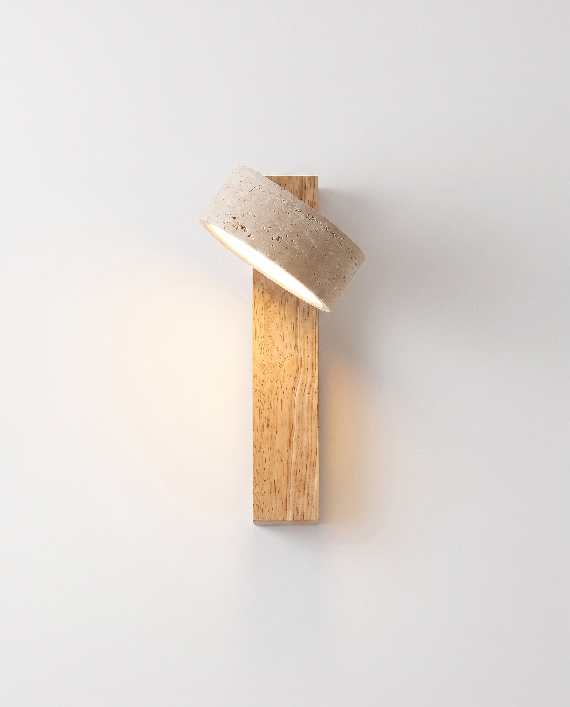 Travertine Wall Light Adjustable Head | Genuine Natural Stone, Pull Chain | 180 Degree Hardwired Bedside Reading Lamp